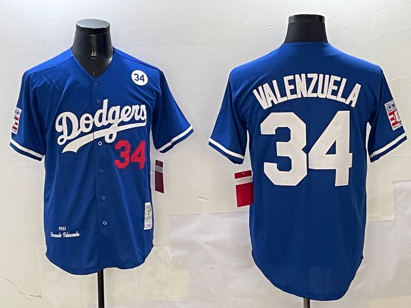Men Los Angeles Dodgers 34 Valenzuela Blue Throwback Game 2025 Nike MLB Jersey style 3136